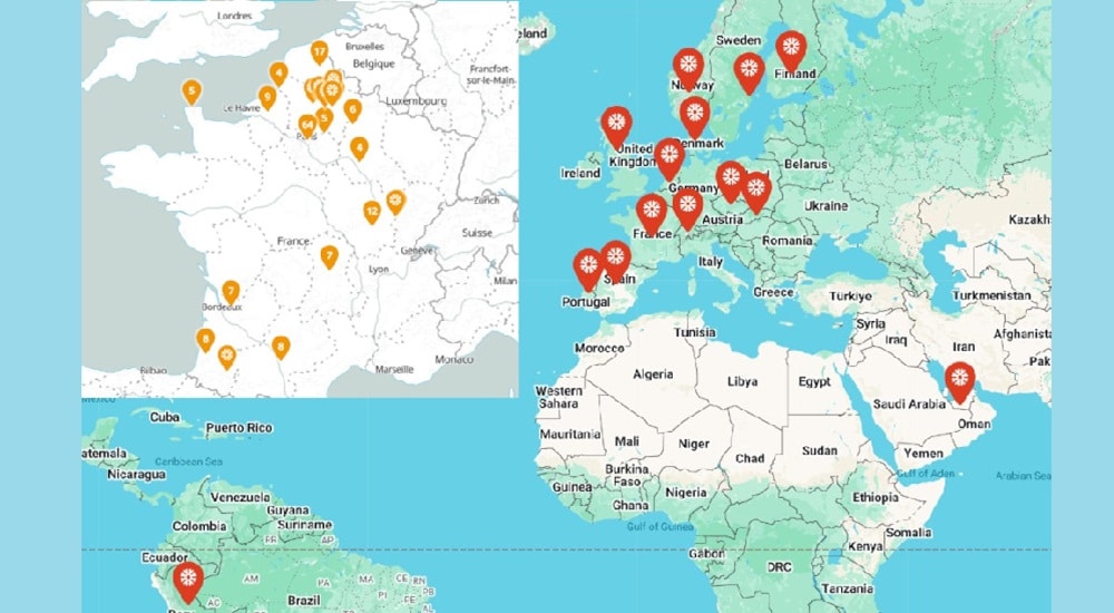 Carte des implantations France et Monde d'Unilabs