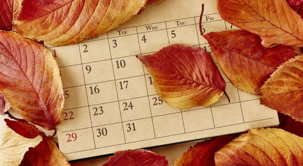 Feuille de calendrier sur feuilles d'automne